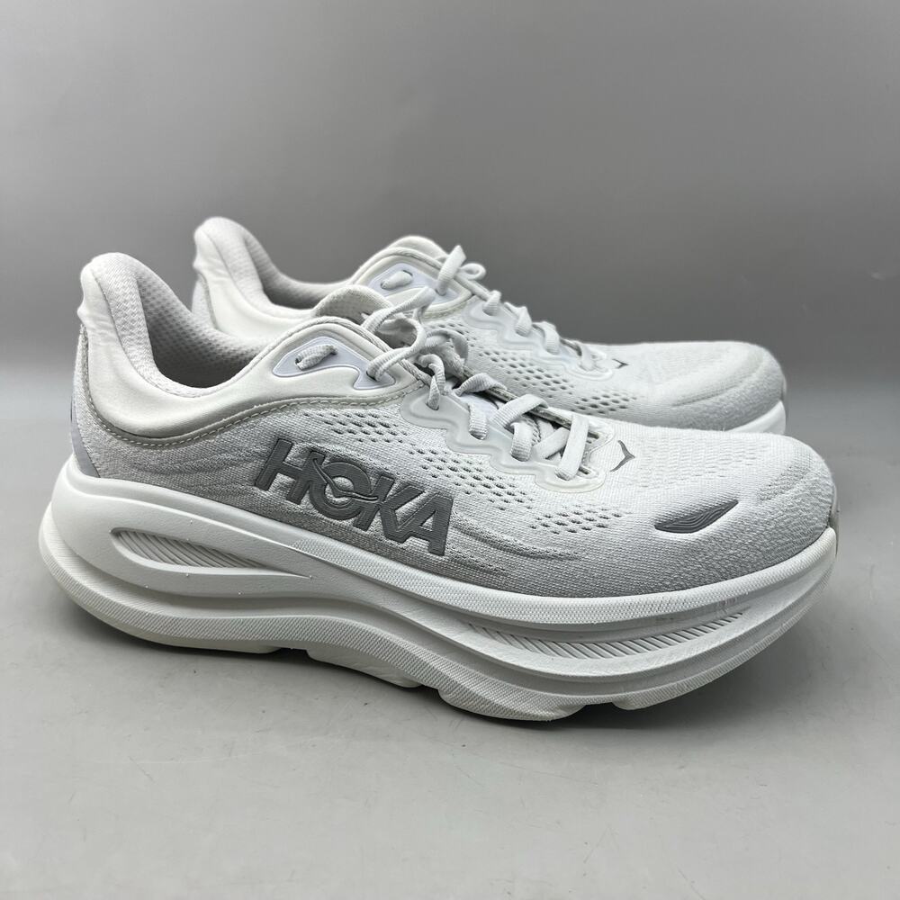 Hoka One One Bondi 9 Running Shoes Women Size 10 D White Gray Comfort Sneakers